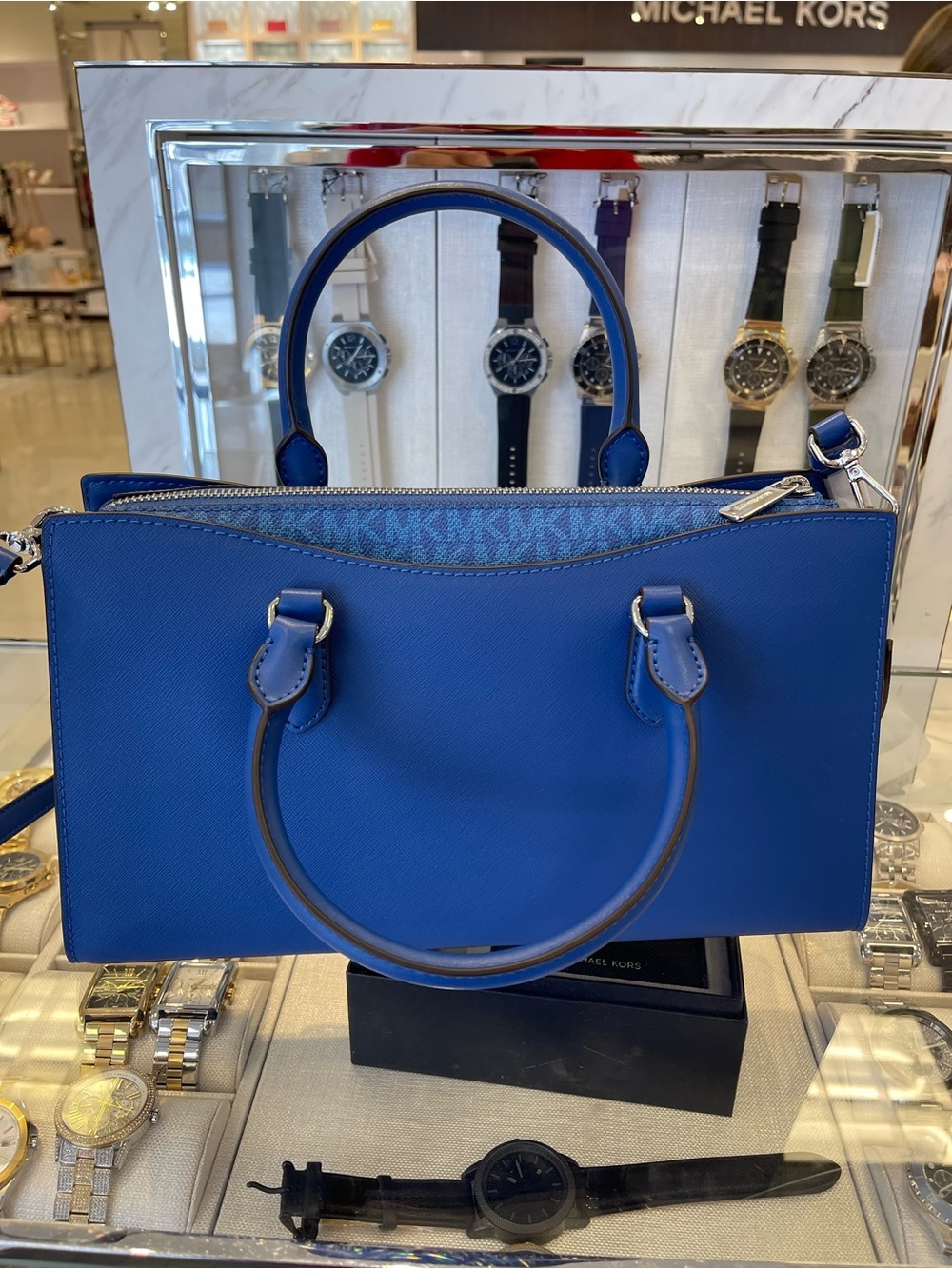MICHAEL KORS Arden Md Top-Zip EW Leather Tote Crossbody Satchel 
Galaxy Blue
NWT - Picture 6 of 16
